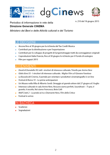 dgCinews, pubblicato il n. 210