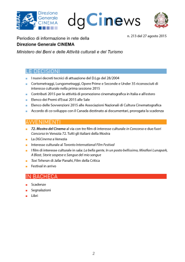 dgCinews, pubblicato il n. 213