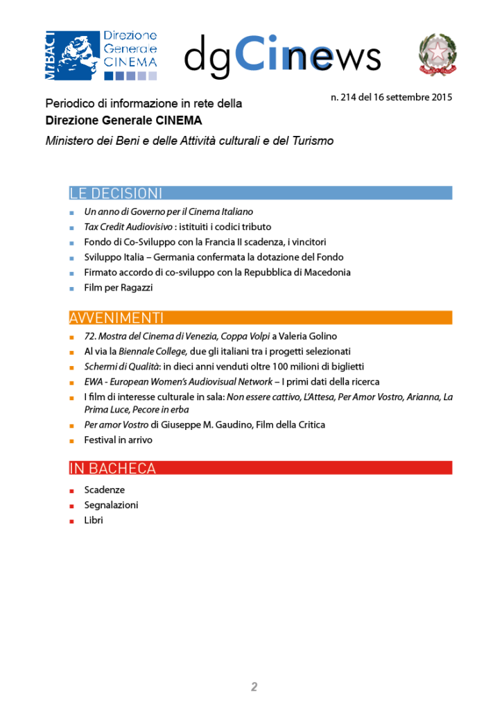 dgCinews, pubblicato il n. 214
