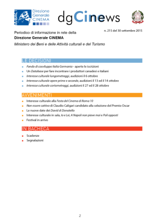 dgCinews, pubblicato il n. 215