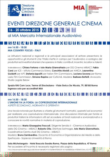 Calendario Eventi Direzione Generale Cinema al MIA 2015
