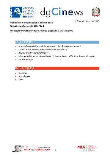 dgCinews, pubblicato il n. 216
