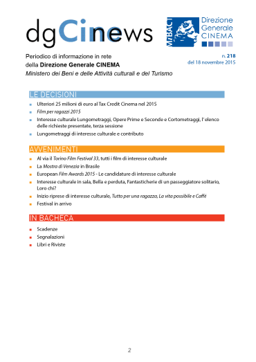 dgCinews, pubblicato il n. 218