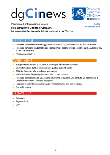 dgCinews, pubblicato il n. 219