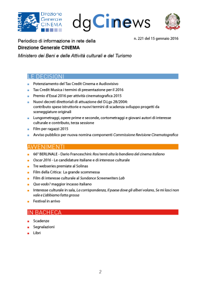 dgCinews n.221 del 15 gennaio 2016