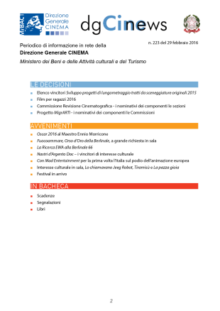 dgCinews, pubblicato il n. 223