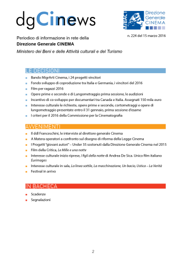 dgCinews, pubblicato il n. 224