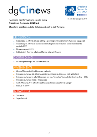 dgCinews, pubblicato il n. 226
