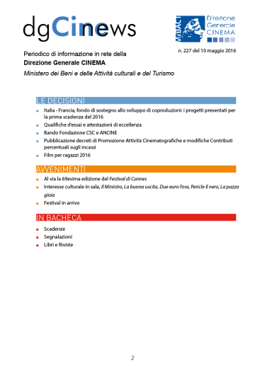 dgCinews, pubblicato il n. 227