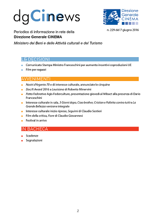 dgCinews, pubblicato il n. 229
