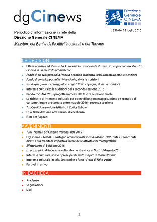 dgCinews, pubblicato il n. 230
