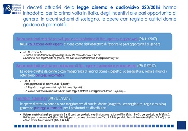 Incentivi per le pari opportunità nella nuova Legge Cinema e Audiovisivo